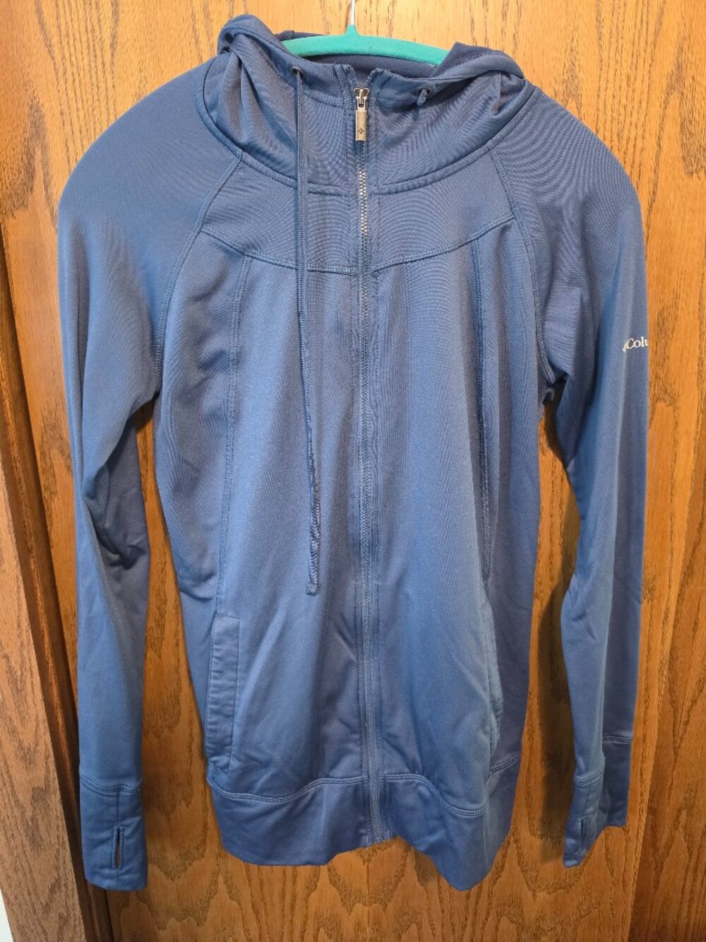 Columbia Women Medium Slate Blue Full Zip Athletic Hoodie Jacket Thumbholes